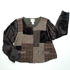 Vintage April Cornell Jacket Women S Plaid Patchwork Velvet Wool Western Prairie